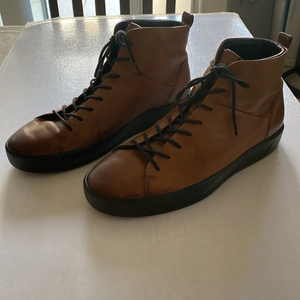 ECCO Danish Design Men’s Lace Up Soft Smooth Brown Leather Boots Size 44